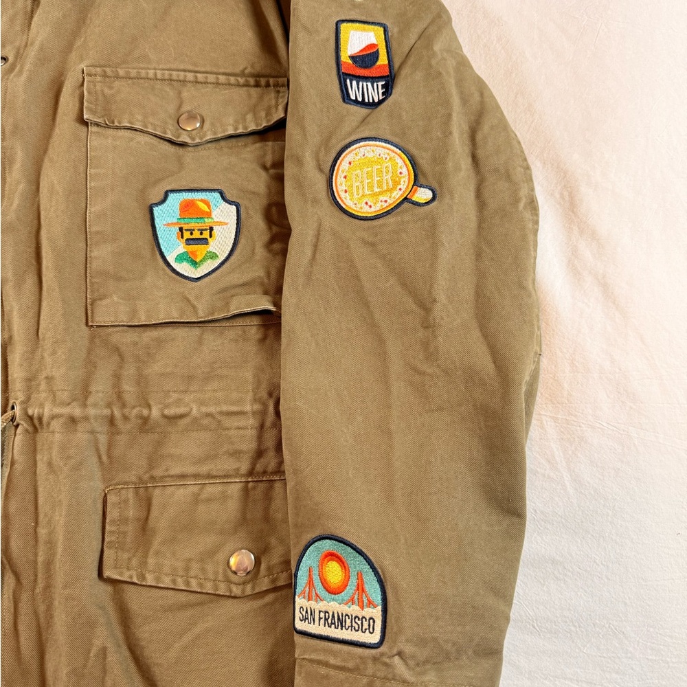 Olive Green Hooded Jacket with Patches - Picture 3 of 11